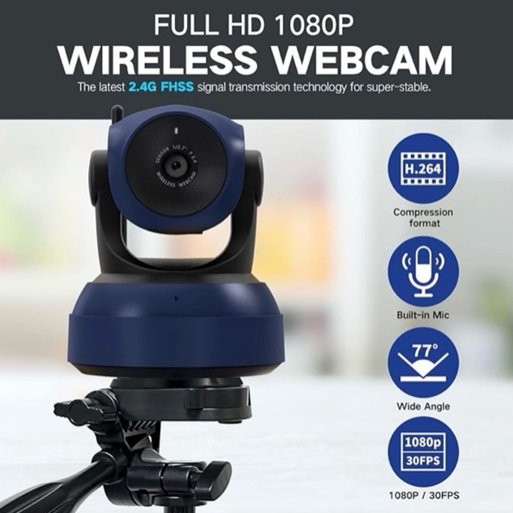 Wireless Webcam/Wireless Streaming Camera, 1080P HD Webcam/USB Plug and Play